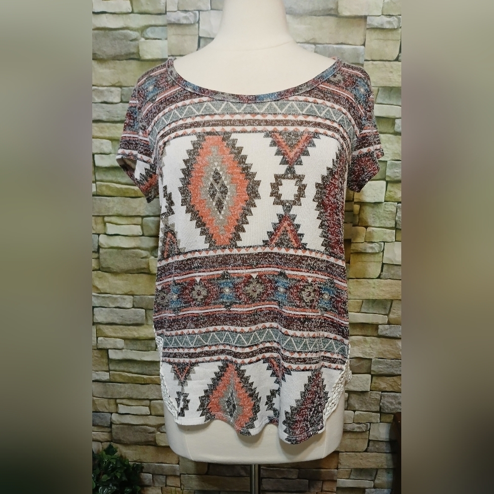 Almost Famous Multicolor Knit Sweater Boho Southwestern Medium